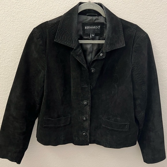 Bernardo Genuine Leather Jacket 1X Black Cropped Plus Size Embossed Snakeskin - Picture 3 of 6
